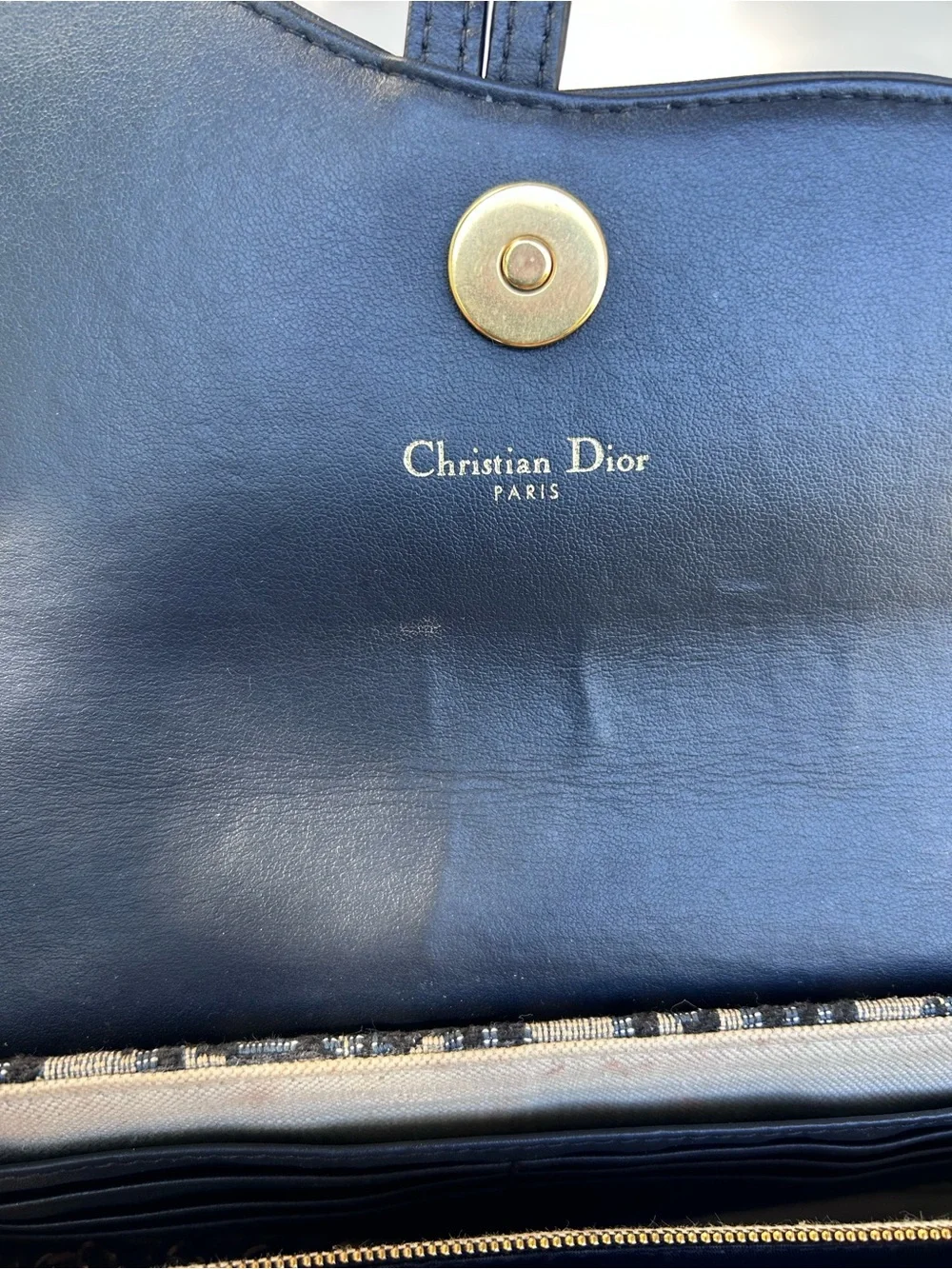Dior Blue Navy Monogram Canvas Phone Wallet with Gold D-Ring